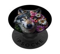 Terreno di caccia al lupo grigio, luna ghiacciata, foresta, galassia PopSockets PopGrip Adesivo
