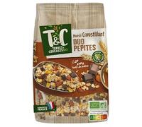 Terres et Cereales croccante muesli duo pepite bio 1 kg - delizioso sapore croccante per una colazione sana ed equilibrata - prodotto biologico certificato - 3 pezzi