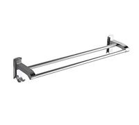 Terrette da barra da bagno, porta asciugamano doppio, montaggio delle viti, finitura lucidata, argento/50 cm il nuovo