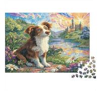 Terrier Airedale - Carta spessa e resistente - Cucciolo tricolore di fronte al castello delle favole - Puzzle - Per principianti - Regalo per bambini - 52x38cm/1000 pezzi