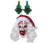 Terrifier Maschera per adulti, costume da clown di Natale, per costumi di copertura del viso con occhiali - accessorio horror di Natale, per travestimento copricapo per