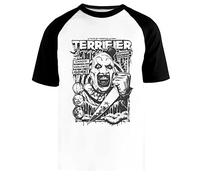 Terrifier Movie Horror Art The Clown Maglietta da Baseball Bianca Unisex Manica Corta Nera