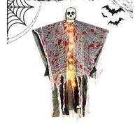 Terrifying Light-Up Spooky Skeleton - Halloween Tree Ghost | Creepy Skeleton Pendant for Tree Decor | Halloween Ornament with LED Light for Garden Yard Escape Room Porch Festival Use