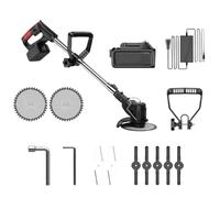 Terrimer da giardino rotante, maniglia a più angolo e doppio controllo, cordless per prato/arbusti, palo inossidabile estesibile 1-36 cm, 1,8 kg