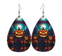 Terror Pumpkin orecchini in pelle stampata a doppia faccia int e forma di gocce d'acqua, creativi, leggeri e romanzi, colori vivaci e vivaci.