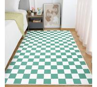 Terrug Tappeto a scacchi verde e bianco per camera da letto, 7,6 x 12,7 cm, lavabile, antiscivolo, per soggiorno, morbido, a pelo basso, resistente alle macchie, retrò, per dormitorio e camera dei