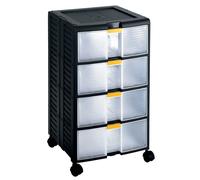 TERRY - 1002296 - Cassettiera portautensili modulare Store-Age - 4 cassetti - con maniglia e ruote - 39,1 x 39 x 62,9 cm - PPL - trasparente-nero - Terry - 101102 - Conf. da 1 Pz. - 1002296