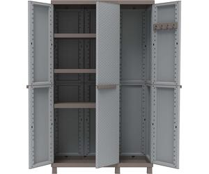 TERRY Armadio da Esterno Portascope in Plastica Antipioggia 3 ante 3 ripiani Dimensioni 102x39x170 cm colore Grigio/Tortora