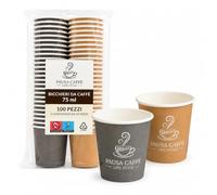 Terryshop74 100 Bicchieri Caffè 75 ml Monouso in Carta, Colore Grigio o Kraft, per Espresso e Degustazioni