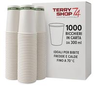Terryshop74 1000 bicchieri in carta biodegradabile XXXL 300 ml per bevande Fredde Calde The e Cappuccino Birra (1000 bianchi, 1000, unità)