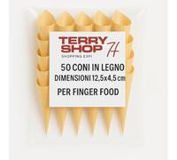 Terryshop74 Contenitore in legno per aperitivi, feste catering, finger food,monouso biodegradabili (50, Cono 12,5x4.5cm)