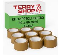 Terryshop74 Nastro adesivo Silenzioso imballaggio trasporto 50mm x 66 metri per Imballaggi e magazzino, resistenti traslochi protezione Made in italy (12 Rotoli Avana)