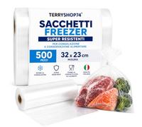 Terryshop74® Rotolo Sacchetti Freezer 500 Pezzi 32 × 23 cm - Sacchetti Super Resistenti per Congelazione Alimentare - Buste per Alimenti e Conservazione Cibi Idonee al Contatto Alimentare