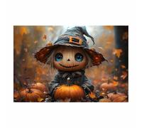 TERUEA 3D decorazione murale tela stampa artistica Halloween Un simpatico omino che tiene una zucca pronta da appendere, stampa su tela - (Arancia)-80x120cm1 Non incorniciato