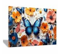 TERUEA animali selvatici, foresta, stampe su tela a tema Design Farfalla Blu Fiore Multicolore, avventura, acquerello, dipinti per camera(Multicolore)-60x90cm1 Incorniciato