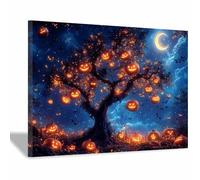 TERUEA Decorazione artistica con zucca Halloween, Un bizzarro albero Natale ricoperto zucche Halloween, decorazione per la casa autunnale per soggiorno, ufficio(Arancia)-80x120cm1 Incorniciato