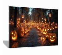 TERUEA Decorazioni Murali Fiori, Un parco notte, con zucche illuminate, Stampa su Tela Paesaggio Fiore Arte Murale Tela Pittura Poster Nordico(Arancia)-30x45cm1 Incorniciato