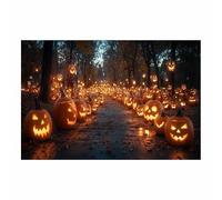 TERUEA Decorazioni Murali Fiori, Un parco notte, con zucche illuminate, Stampa su Tela Paesaggio Fiore Arte Murale Tela Pittura Poster Nordico(Arancia)-60x90cm1 Non incorniciato