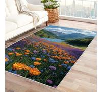 TERUEA Generic Tappeto Salotto Moderni Tappeto Una strada tortuosa si snoda attraverso un mare di fiori colorati, 3D Tappeti Camera da Letto rug Cucina Antiscivolo Lavabile (Giallo)-180x270cm
