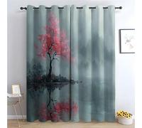 TERUEA Generico Tende per Interni Sentiero Forestale, Albero in fiore rosa su lago tranquillo Tende Oscurante Paesaggio Naturale Camera da Letto Soggiorno Finestra Casa-A180 x L140 cm (2 Pannelli)