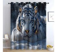 TERUEA Giapponese Tende, Una tigre blu e bianca, Casa Arredamento Elemento Distintivo Due Pannelli Set,-A215 x L100 cm (2 Pannelli)