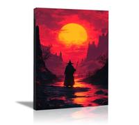 TERUEA Halloween Quadro Su Tela Canvas Stampe Parete Decorazioni Un mago oscuro in piedi vicino a un fiume, Stampa Su Tela Pittura Poster Pranzo, Soggiorno, Bagno(Rosso)-40x60cm1 Incorniciato
