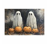 TERUEA Halloween Village Quadro Su Tela Canvas Due spiriti con velo bianco avvolto intorno al collo Parete Arte Per Camera Da Letto E Da Pranzo, Cucina, Bagno(Bianco)-20x30cm1 Non incorniciato
