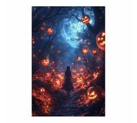 TERUEA Halloween Village Stampe Su Tela Un sentiero attraverso il bosco, Da Parete Quadri Moderni Parete Arte Per Camera Da Letto Soggiorno (Arancia)-80x120cm1 Non incorniciato