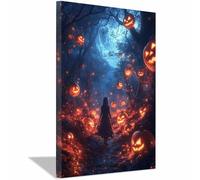 TERUEA Halloween Village Stampe Su Tela Un sentiero attraverso il bosco, Da Parete Quadri Moderni Parete Arte Per Camera Da Letto Soggiorno (Arancia)-80x120cm1 Incorniciato