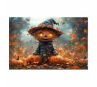 TERUEA Halloween Village Stampe Su Tela Un simpatico omino che tiene una zucca Da Parete Quadri Moderni Parete Arte Per Camera Da Letto Soggiorno (Arancia)-80x120cm1 Non incorniciato