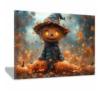 TERUEA Halloween Village Stampe Su Tela Un simpatico omino che tiene una zucca Da Parete Quadri Moderni Parete Arte Per Camera Da Letto Soggiorno (Arancia)-60x90cm1 Incorniciato