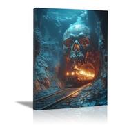 TERUEA HalloweenSu Tela Stampe Parete Decorazioni Un treno che entra in un tunnel pieno scheletri giganti, Parete Quadri Moderni Arte Per Camera Letto Soggiorno (Oro)-30x45cm1 Incorniciato