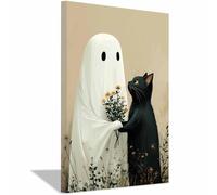 TERUEA Immagini a Parete per Camera da Letto Lenzuola bianche con fantasmi e simpatici animali Arte Moderna Fiori Dipinti su Tela su Parete Poster (Bianco)-30x45cm1 Incorniciato