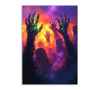 TERUEA Immagini a Parete per Camera Letto Un cimitero con mani zombie che spuntano dal terreno, Arte Moderna Fiori Dipinti su Tela su Parete Poster e Stampe (Viola)-70x100cm1 Non incorniciato
