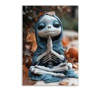 TERUEA Immagini a Parete per Camera Letto Un grazioso scheletro che fa yoga, Arte Moderna Fiori Dipinti su Tela su Parete Poster e Stampe Fiori Quadri su Tela(Blu)-60x90cm1 Non incorniciato