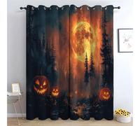 TERUEA Paesaggio Tende, Arte digitale a tema Halloween con una zucca spettrale, Casa Arredamento Elemento Distintivo Due Pannelli Set-A270 x L130 cm (2 Pannelli)