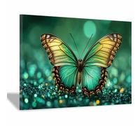 TERUEA Quadro Animali Leoni 1 Pezzi Stampa su tela Immagini Design Farfalla Turchese Sfondo Glitter, colorati di animali selvatici Decorazione della(Turchese)-20x30cm1 Incorniciato