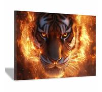 TERUEA Quadro Animali Leoni 1 Pezzi Stampa su tela Immagini Design Viso Tigre infuocato, avventura, acquerello, dipinti per camera(Arancione Vivace)-80x120cm1 Incorniciato