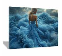 TERUEA Quadro su tela donne decorazione da parete, Donna in Abito Blu tra le Onde Oceaniche Tela arte femminile astratta, decorazione per soggiorno, bagno(Blu)-30x45cm1 Incorniciato