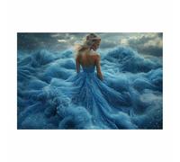 TERUEA Quadro su tela donne decorazione da parete, Donna in Abito Blu tra le Onde Oceaniche Tela arte femminile astratta, decorazione per soggiorno, bagno(Blu)-30x45cm1 Non incorniciato