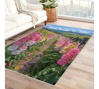 TERUEA Salotto,Bagno,Tappeto Cameretta Una malvarosa rosa, gialla e bianca, Tappeti per Camera da Letto Adolescenti Soggiorno Carpets Lavabile Antiscivolo Morbido Tappetino(Rosa)-120x150cm