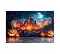 TERUEA Stampa su Tela Canvas Casa stregata con un cielo notturno luna piena Foglia Poster Fiori Arte murale Tela Pittura Immagini murali per soggiorno(Arancia)-20x30cm1 Non incorniciato