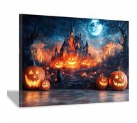TERUEA Stampa su Tela Canvas Casa stregata con un cielo notturno luna piena Foglia Poster Fiori Arte murale Tela Pittura Immagini murali per soggiorno(Arancia)-60x90cm1 Incorniciato