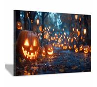 TERUEA Stampa su Tela Canvas Un parco notte, con zucche illuminate, Foglia Poster Fiori Arte murale Tela Pittura Immagini murali per soggiorno(Arancia)-40x60cm1 Incorniciato