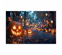 TERUEA Stampa su Tela Canvas Un parco notte, con zucche illuminate, Foglia Poster Fiori Arte murale Tela Pittura Immagini murali per soggiorno(Arancia)-40x60cm1 Non incorniciato
