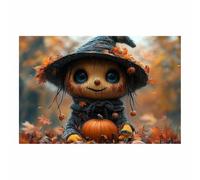 TERUEA Stampa zucca Halloween su tela da parete su tela artistica camera da letto, Un simpatico spaventapasseri che tiene una zucca Poster Halloween (Arancia)-40x60cm1 Non incorniciato