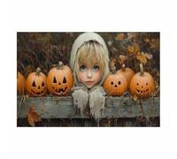 TERUEA Stampa zucca Halloween su tela da parete su tela artistica Un simpatico spirito e zucca Poster Halloween (Arancia)-40x60cm1 Non incorniciato