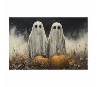 TERUEA Stampa zucca Halloween su tela stampata Due spiriti con velo bianco avvolto intorno al collo artistica camera da letto(Bianco)-40x60cm1 Non incorniciato