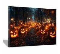 TERUEA su tela, decorazione artistica da parete, decorazione moderna, poster artistico da appendere, Un gruppo zucche intagliate si illuminava notte, (Arancia)-40x60cm1 Incorniciato