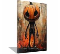 TERUEA su tela Halloween spettrale, Un ragazzo dalla testa zucca, decorazione per soggiorno, ufficio,(Arancia)-70x100cm1 Incorniciato